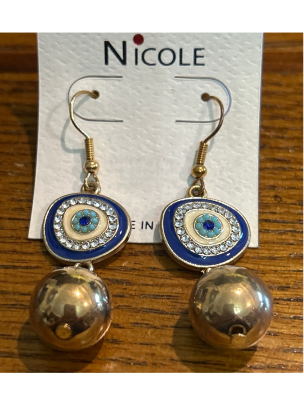 Women's Nicole Gold & Blue Evil Eye Drop Earrings One Size